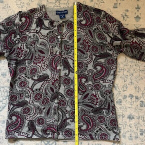 🧡3/15 Karen Scott Paisley Print Cotton Gray Cardigan Women's S - Picture 4 of 7
